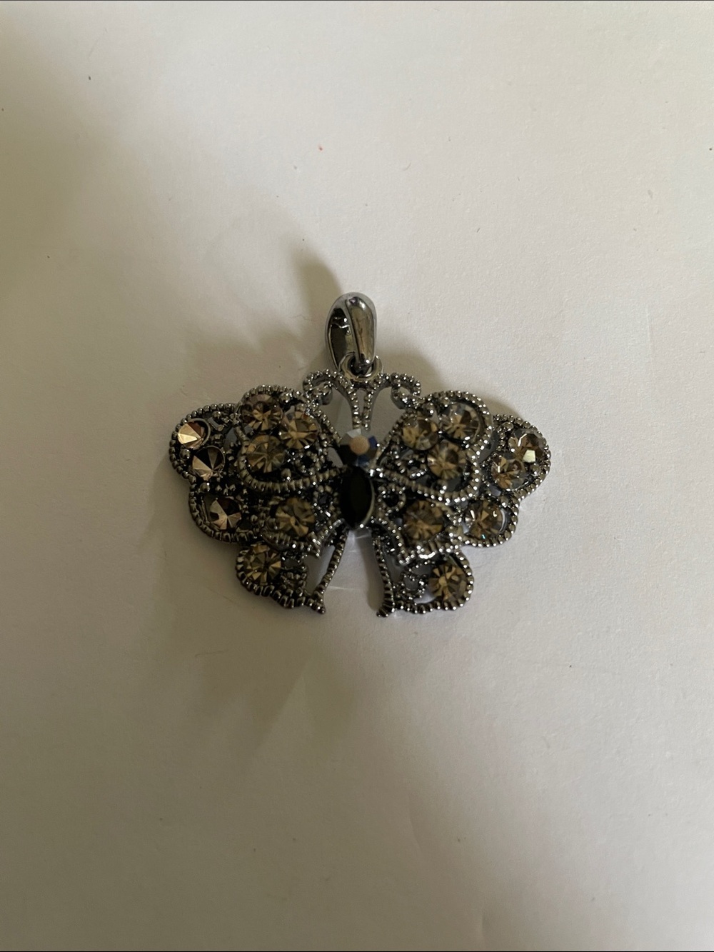Silver-Tone Crystal Butterfly Pendant
